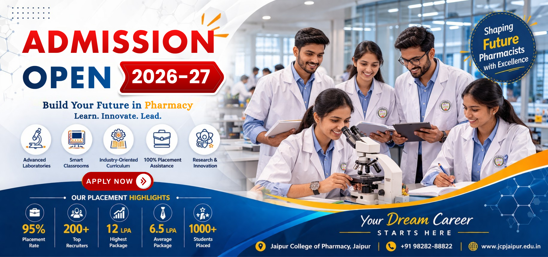Jaipur College of Pharmacy admission open 2026 to 2027 banner