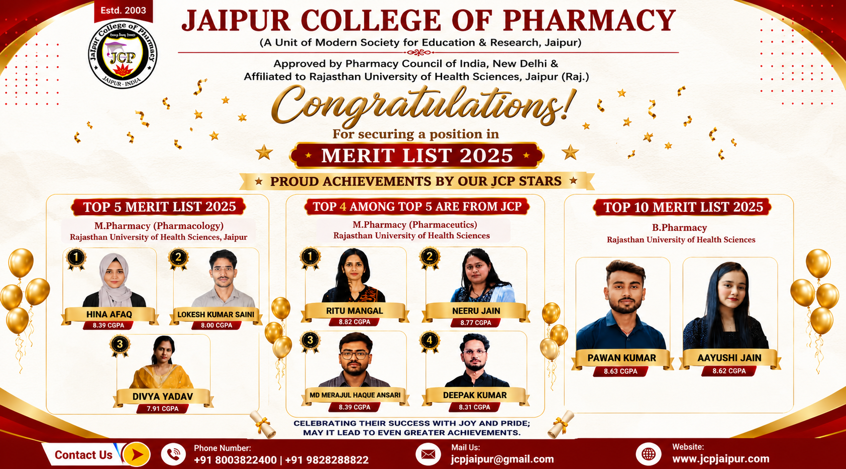 Jaipur College of Pharmacy student achievement highlight