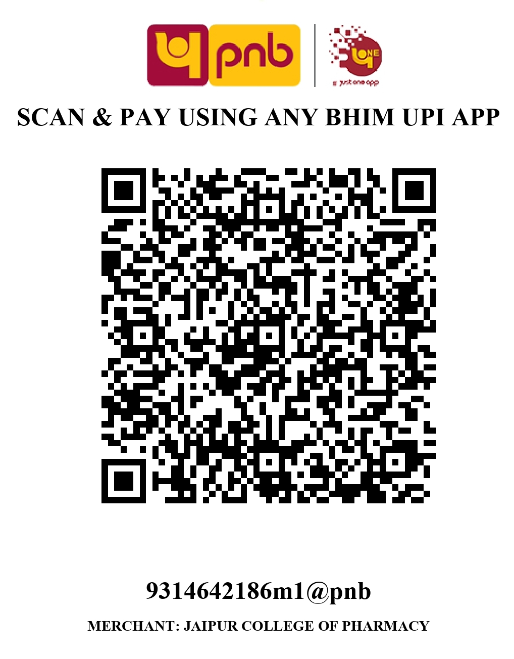 Jaipur College of Pharmacy fee payment QR code